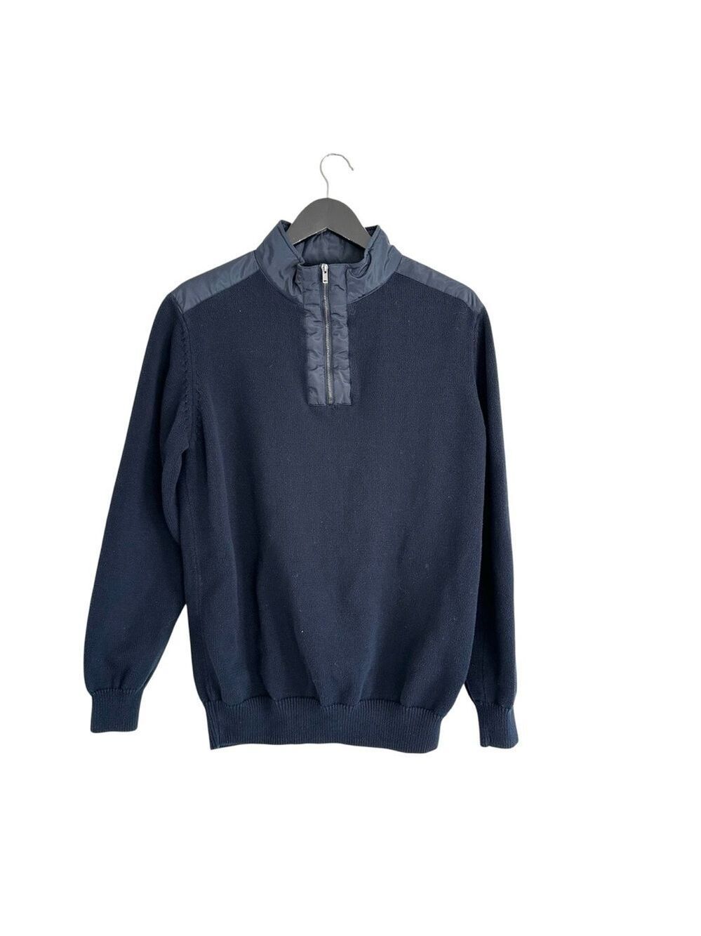 Mark Law Quarter-Zip Sweater Navy Blue Large Cotton Slim Fit